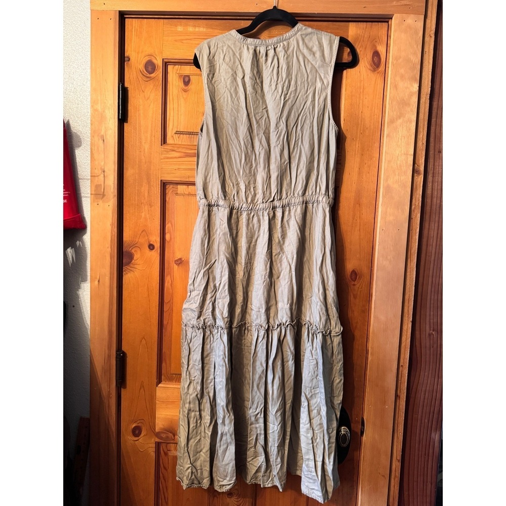 Lands' End Taupe  Sleeveless Tiered Midi Dress Split V-Neck L - Picture 7 of 7